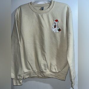 🎄🎅👻 Gildan Cream Beige Ghost Santa Christmas Holiday Sweatshirt